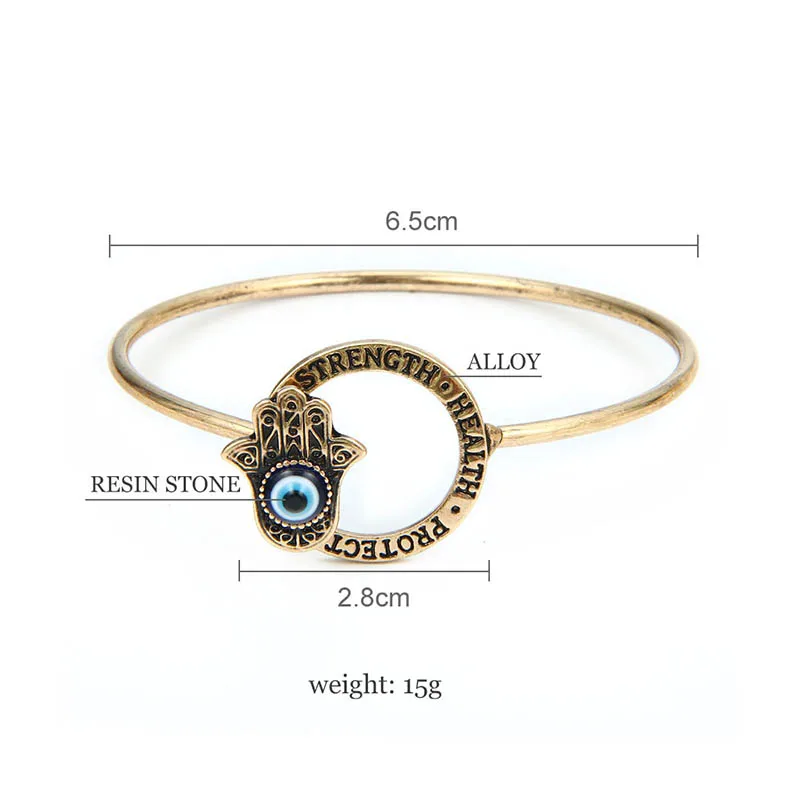 Серебряный Позолоченный Harmsa Рука Турция Синий Сглаза Браслет Для Женщин Резьба