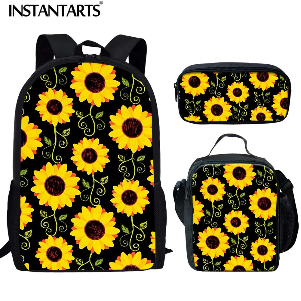 

INSTANTARTS Cute Sunflower Schoolbag for Girl Boy Set Student Bookbag Children Escolar Infant Floral School Bag Kids Backpack