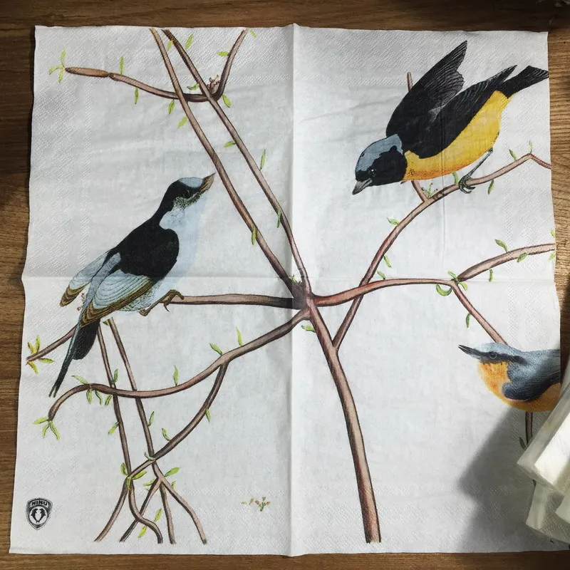 Винтажные обеденные бумажные салфетки с чернилами 3_birds 20 салфеток 33x33 см 2-слойные