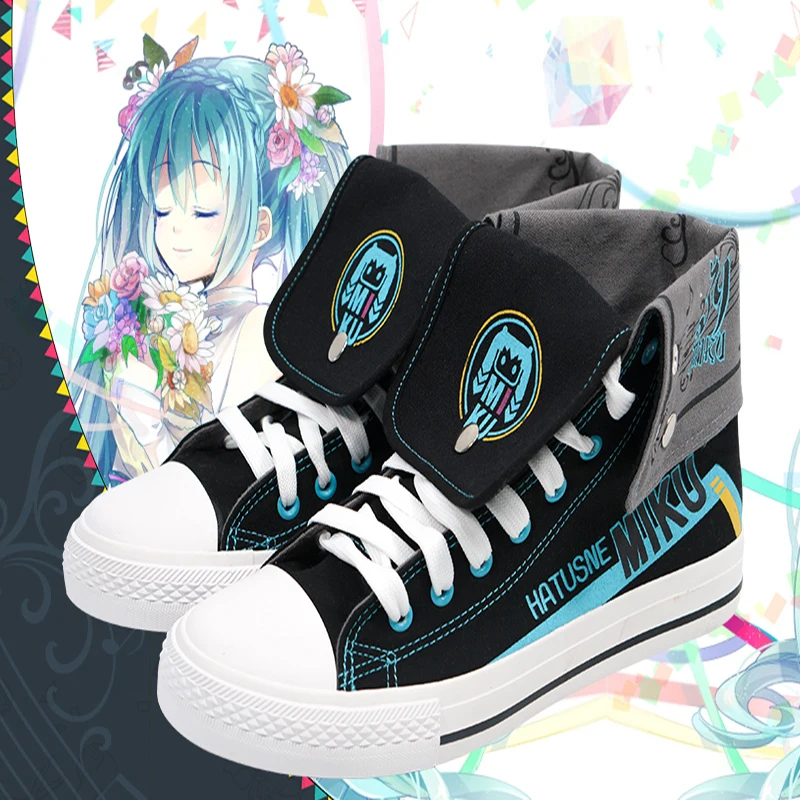 Аниме Хацунэ Мику Косплэй ботинки Вокалоида Мику; Косплэй парусиновая обувь на Хэллоуин Карнавальный вечерние повседневные Обувь для отдыха