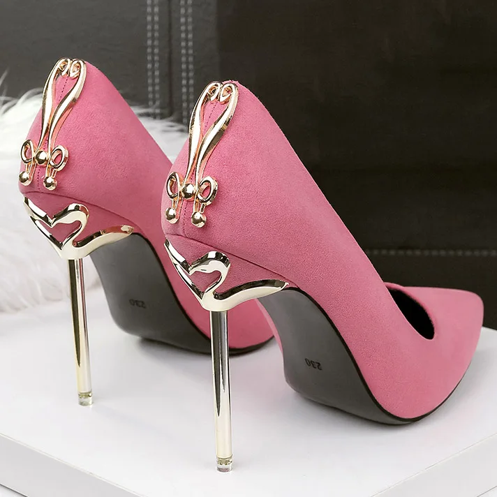 Metal Pink Женские туфли на шпильке; туфли на высоком каблуке; элегантные свадебные туфли-лодочки; туфли с острым носком на высоком каблуке с жемчугом; tacones mujer - Цвет: Metal Pink