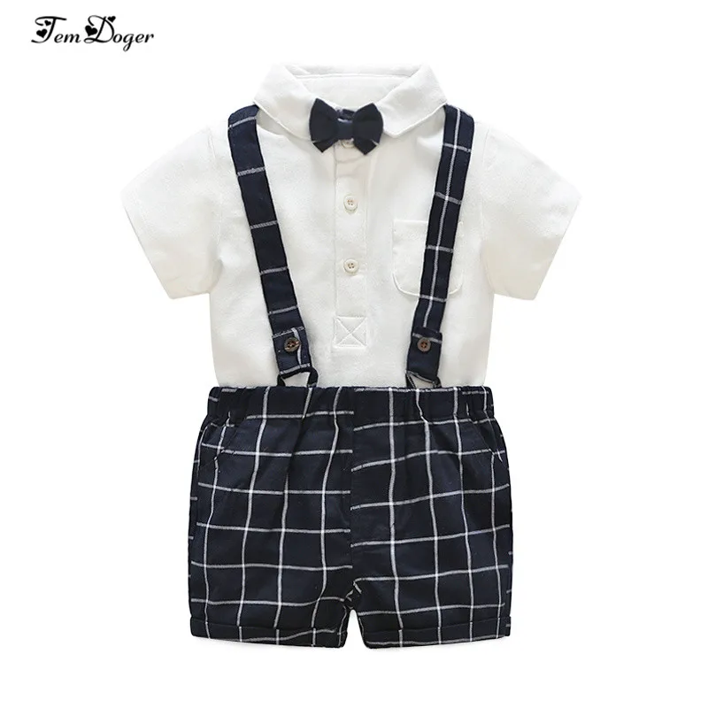 

Tem Doger комплекты одежды для мальчиков летние Одежда для маленьких мальчиков, детей с короткими рукавами, галстук-бабочка, топ + платье на лямках, комплект из 2 предметов, костюм в джентльменском стиле