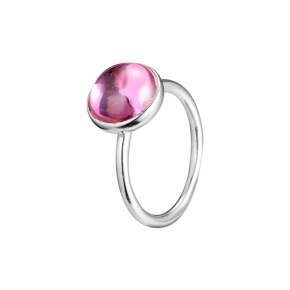 

925 Sterling Silver Rings Poetic Droplet, Pink Original Charms Compatible With European Style Jewelry CKK