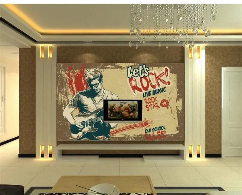 

Пользовательские 3d фото обои для комнаты роспись вручную Европейская гитара 3d живопись Диван ТВ Фон нетканые обои для стен 3d