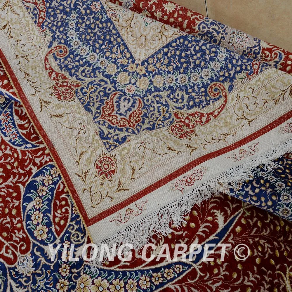 

Yilong 8'x10' Hand made turkish silk rug antique red handknotted silk carpet (0935)