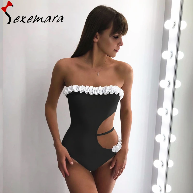 Женский купальник в стиле пэчворк с цветочным рисунком желтый цельный красное