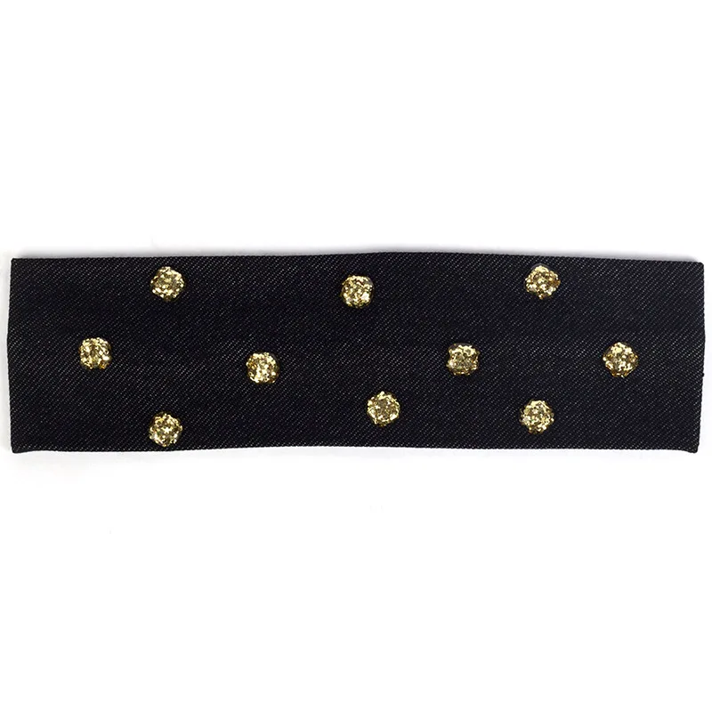 Gold Black-N Geebro женская летняя повседневная модная головная повязка из смолы блестки, бисер Стразы повязка для волос для девочек женские джинсовые Эластичные аксессуары для волос - Цвет: Gold Black-N