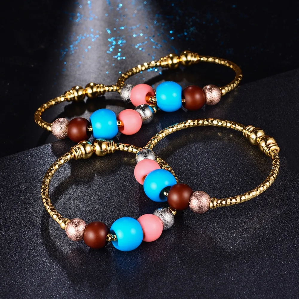 

Wando 4pcs Baby Bangles Girls Lovely Gold Color Charm Beads Bracelet Three-color round beads Bracelet For Children jewelry