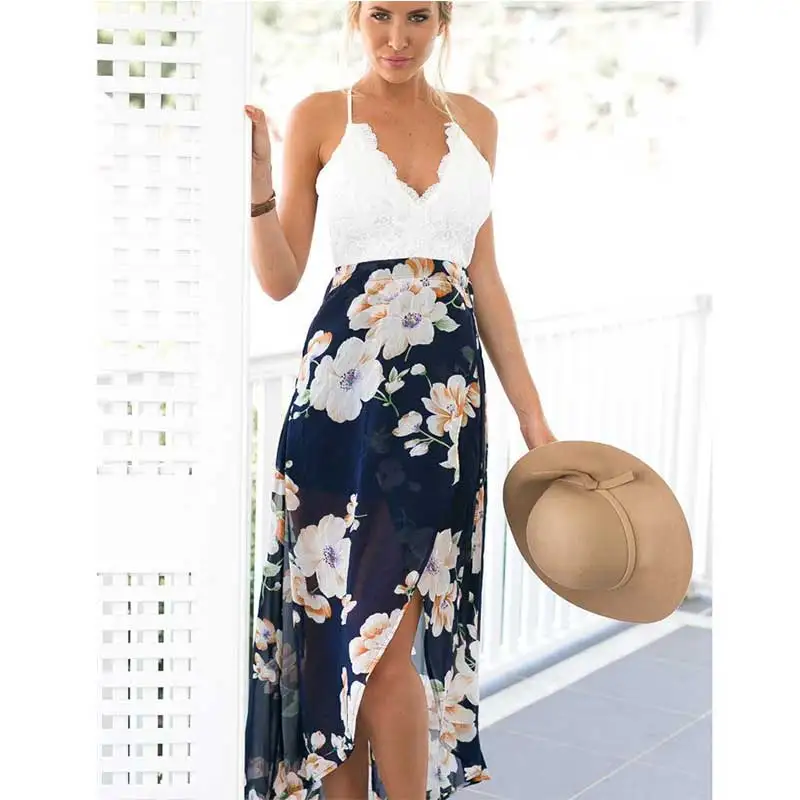 Длинное летнее вечернее платье пляжный сарафан с разрезом без рукавов
