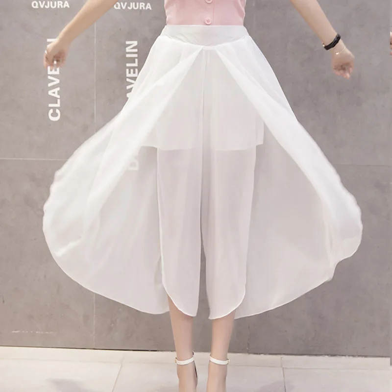 Женские шифоновые широкие брюки до щиколотки повседневные свободные прозрачные