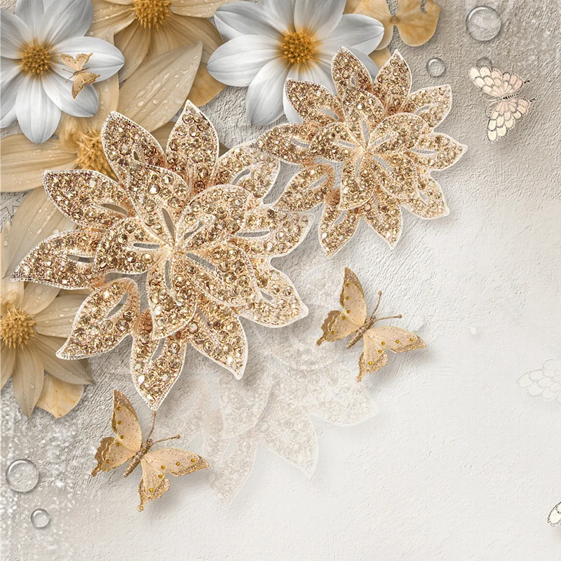 Пользовательские обои настенная ткань 3D роскошные золотые украшения цветок