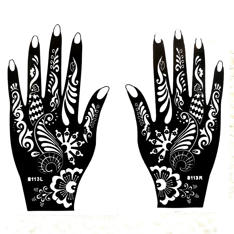 

1pcs Large Henna Tattoo Stencils For Hand Painting, Flower Glitter Airbrush Mehndi Indian Henna Tatoo Templates Stencil 21*12cm
