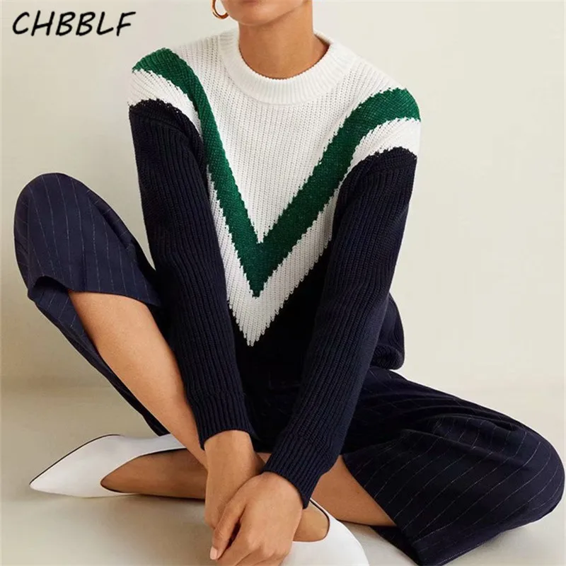 CHBBLF women elegant loose striped sweater long sleeve autumn pullovers female casual chic tops O8817 | Женская одежда