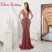 ilovewedding gorgeous v neck prom dresses sleeveless vestido de festa red mermaid long prom gown party