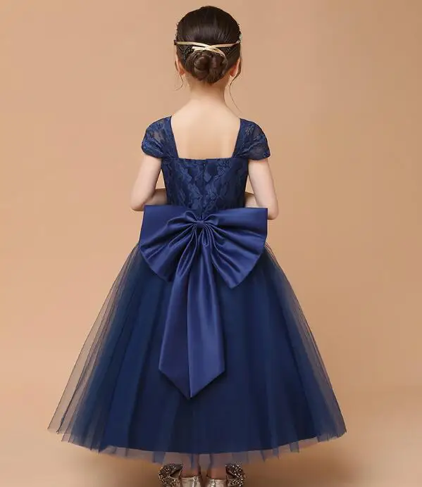 Темно синее вечерние левое вечернее платье для девочек Эрена Jossie с рукавами