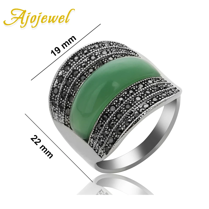Ajojewel дизайнерский античный серебряный цвет женский комплект ювелирных изделий геометрическое кольцо с зеленым камнем ожерелье и серьги наборы