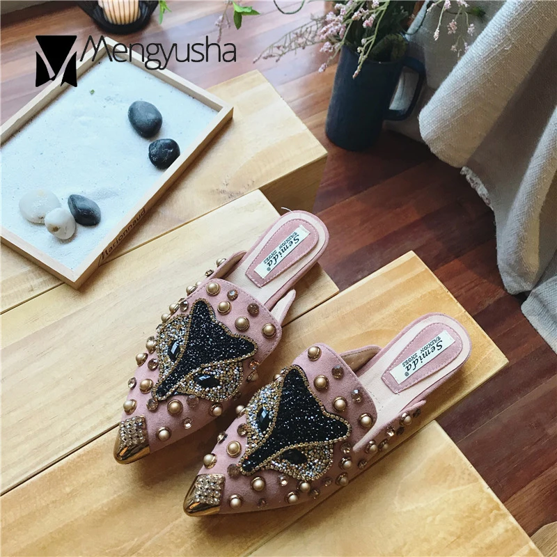 С принтом Лиса bling теплые тапочки mujer шлепанцы со стразами Сезон лето с