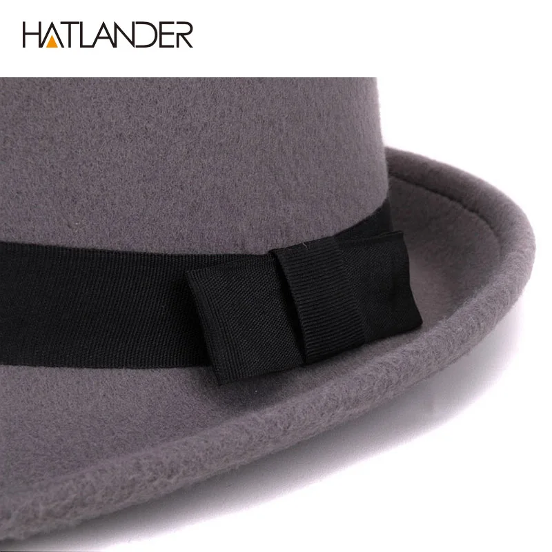 [HATLANDER]Solid boater artificial wool fedoras hat for women mens trilby Jazz caps gambler church bowler winter top hats | Аксессуары