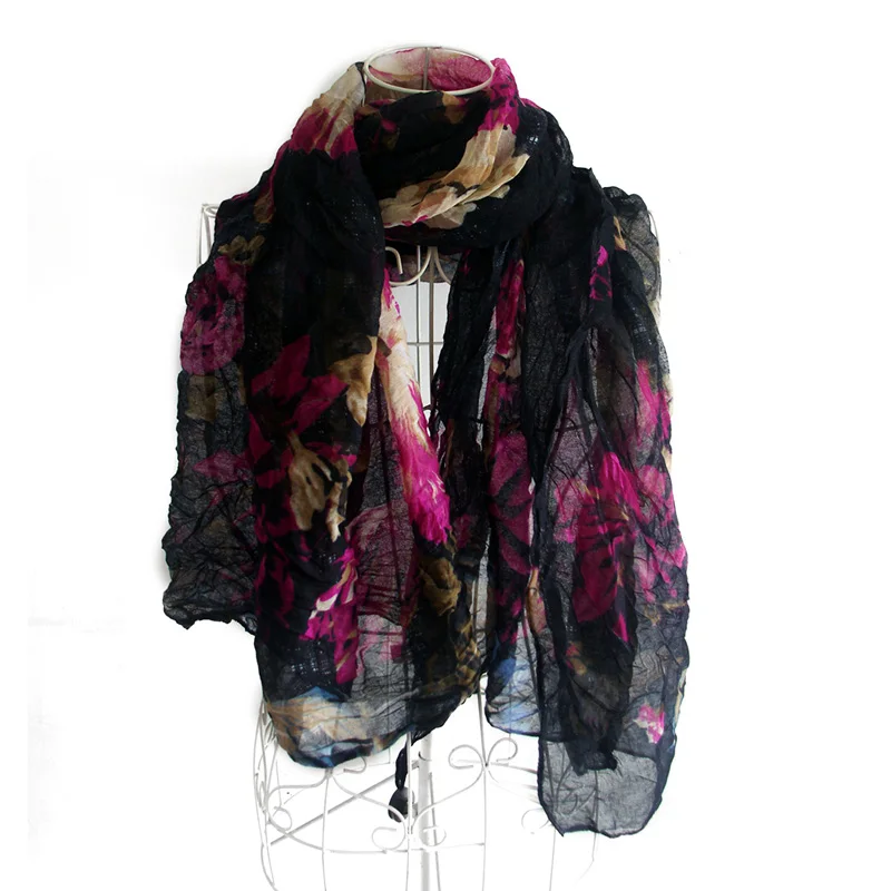 Клетчатый шарф с цветочным принтом для девочек 100% из вискозного шелка мягкий