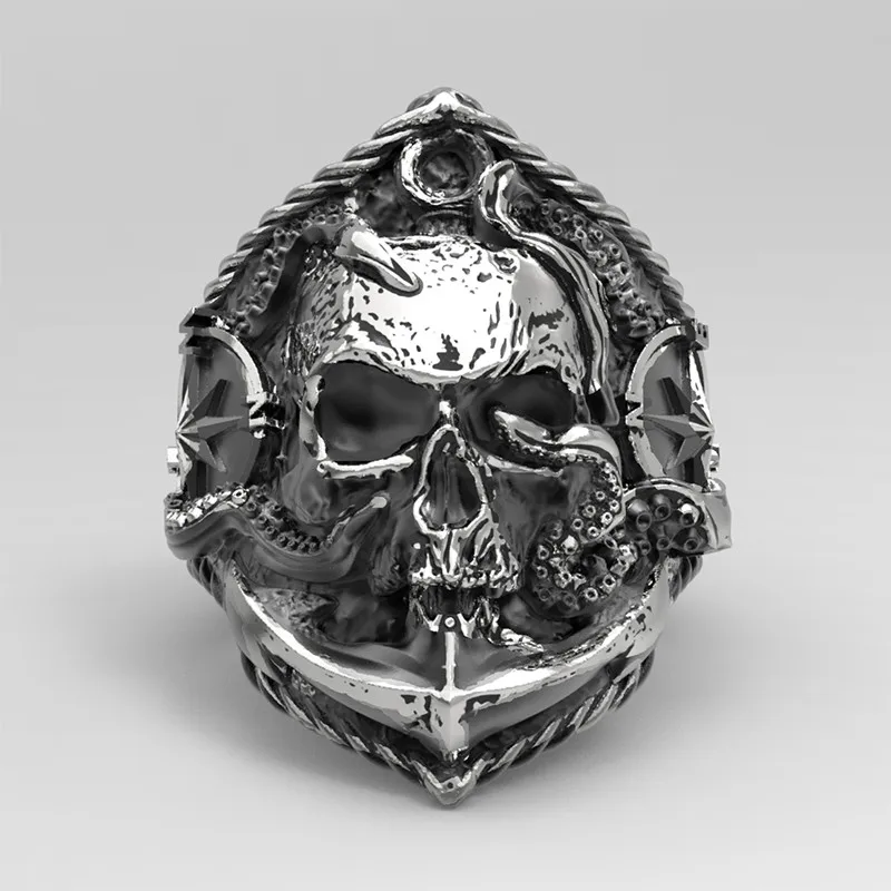 silver Модное мужское кольцо из нержавеющей стали с адсорбцией кальмара компас стиль панк череп ювелирные изделия - Цвет основного камня: silver