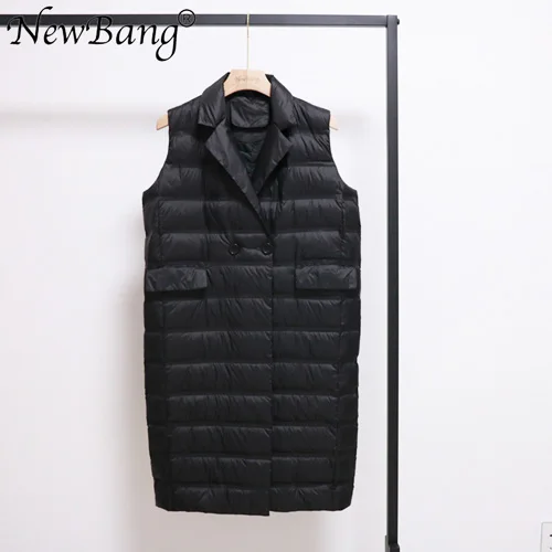 Черный NewBang M L XL длинный жилет женский светильник пуховые жилеты отложной теплый открытый весна осень - Цвет: Черный