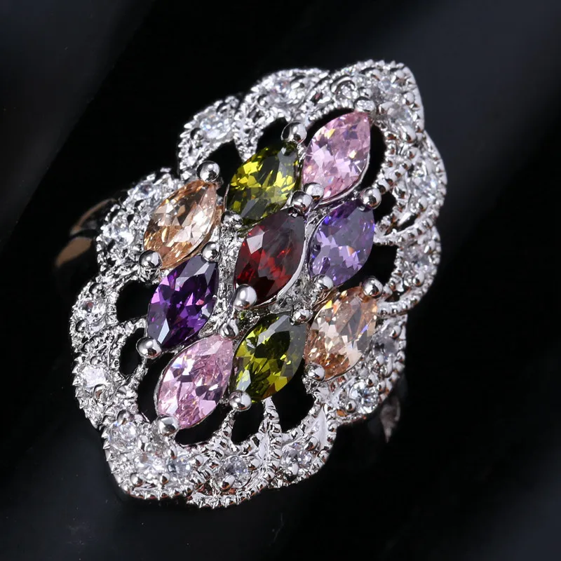 Кластера Многоцветный Morganite 925 серебро trandy Для женщин jewelry Кольца Размеры 6 7 8 9