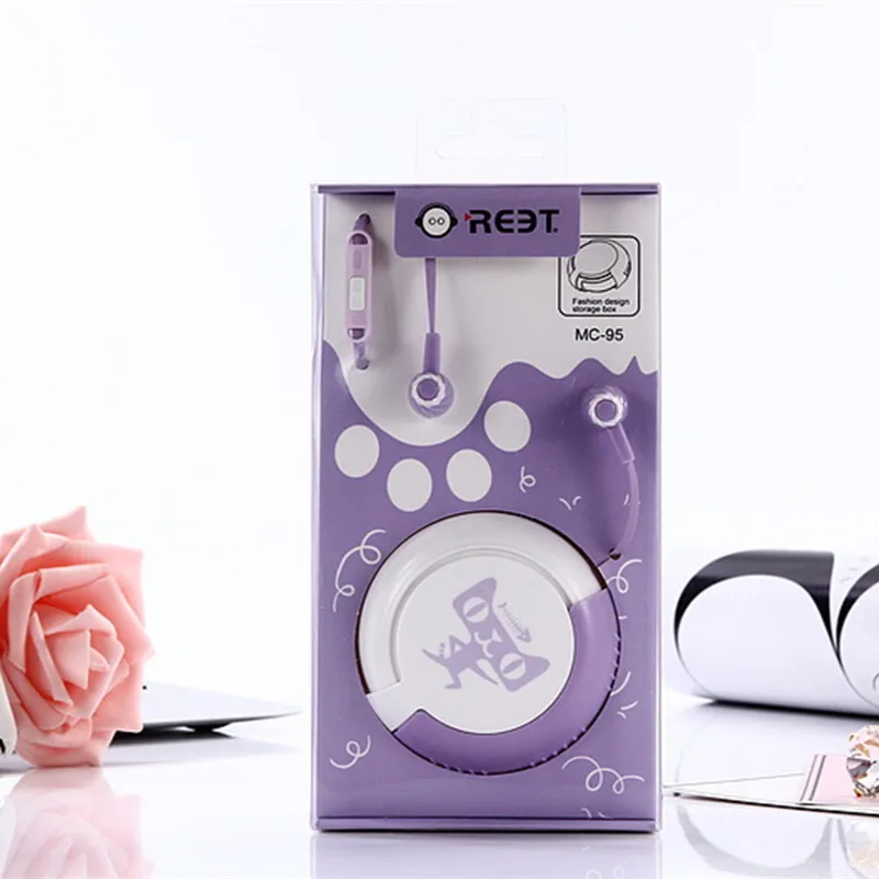Purple Мультяшные милые наушники "Кошка", 3,5 мм, внутриканальные музыкальные Универсальные наушники, микрофон с кошкой, коробка для хранения для iphone, samsung, Xiaomi, детский подарок - Цвет: Purple