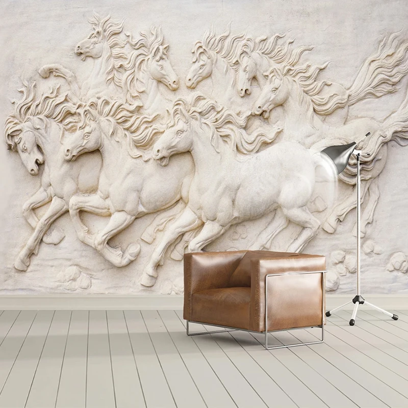 

Custom Mural Wallpaper 3D Stereoscopic Embossed Horse TV Background Wall Painting Living Room Study Room Wall Decor Wallpapers