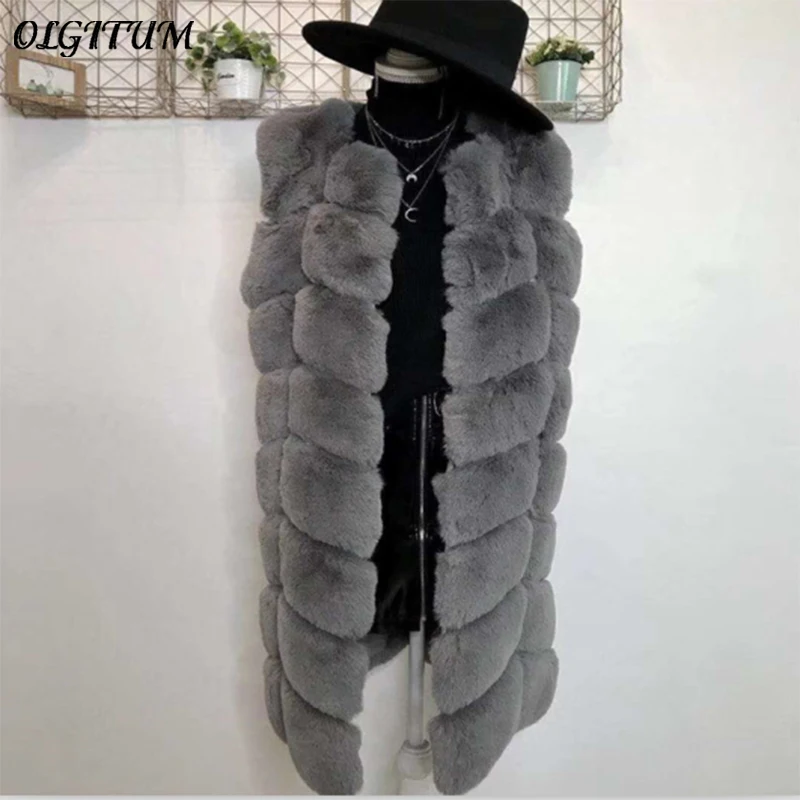 Женский Длинный жилет из искусственного меха однотонное свободное мягкое пальто