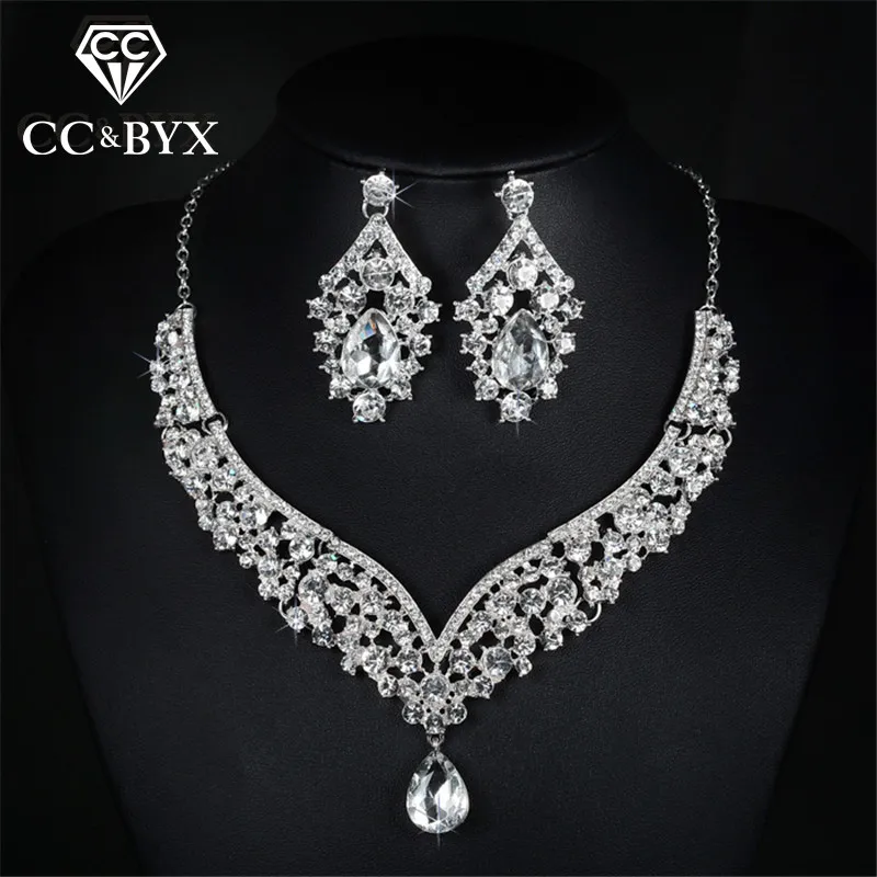 

Earring and necklace sets shine AAA cubic zirconia & austrian crystal wedding jewelry sets for brides fashion elegant gift D022