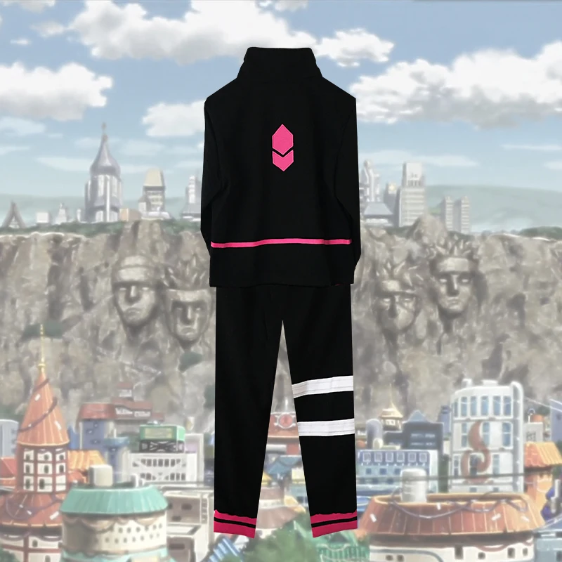 Наруто Shippuden Uzumaki Boruto косплей костюм Черная Спортивная одежда для пальто для Хэллоуина комплект со штанами