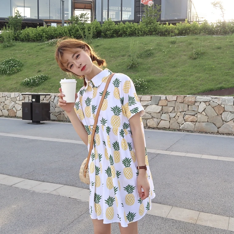 Новинка лета 2018 женская летняя рубашка с коротким рукавом и принтом ананаса для