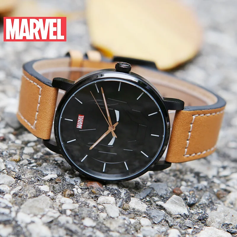 Marvel Мстители Железный для мужчин кожаный ремешок кварцевые часы Роскошные Топ бренд Дисней крутые трендовые Часы мужские стальные водонепроницаемые спортивные часы