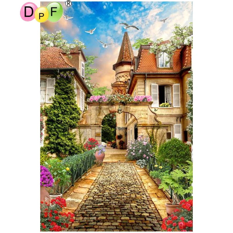 DPF DIY замок палевый полностью Квадратный бриллиант 5D картина вышивка крестиком
