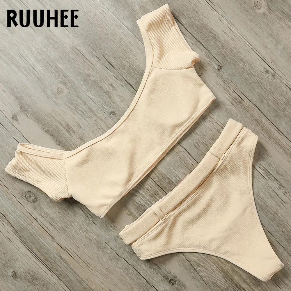 RUUHEE, сексуальный бикини, купальник, рукав, верх, купальник, женский, Одноцветный, бикини, набор, купальный костюм с пуш-ап, мягкий, летняя пляжная одежда