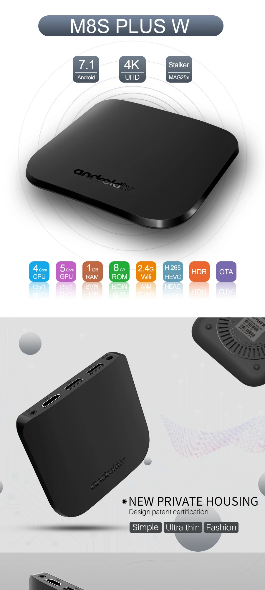 Новинка M8S Plus W Smart Android tv BOX 7,1 четырехъядерный процессор Amlogic 1GB 8GB tv BOX ультратонкий медиаплеер с 2,4G WiFi 4K USB X96