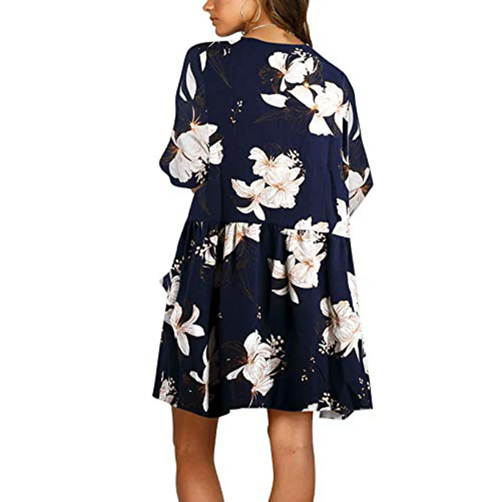 Модное летнее короткое платье с принтом карманами на пуговицах свободное v