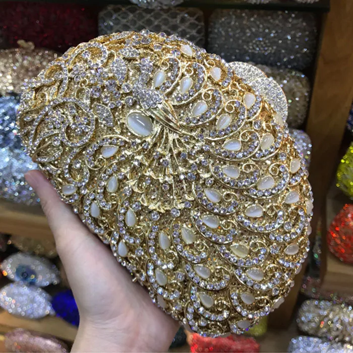 Золотисто серебристые сумочки Minaudiere Женский вечерний клатч с кристаллами