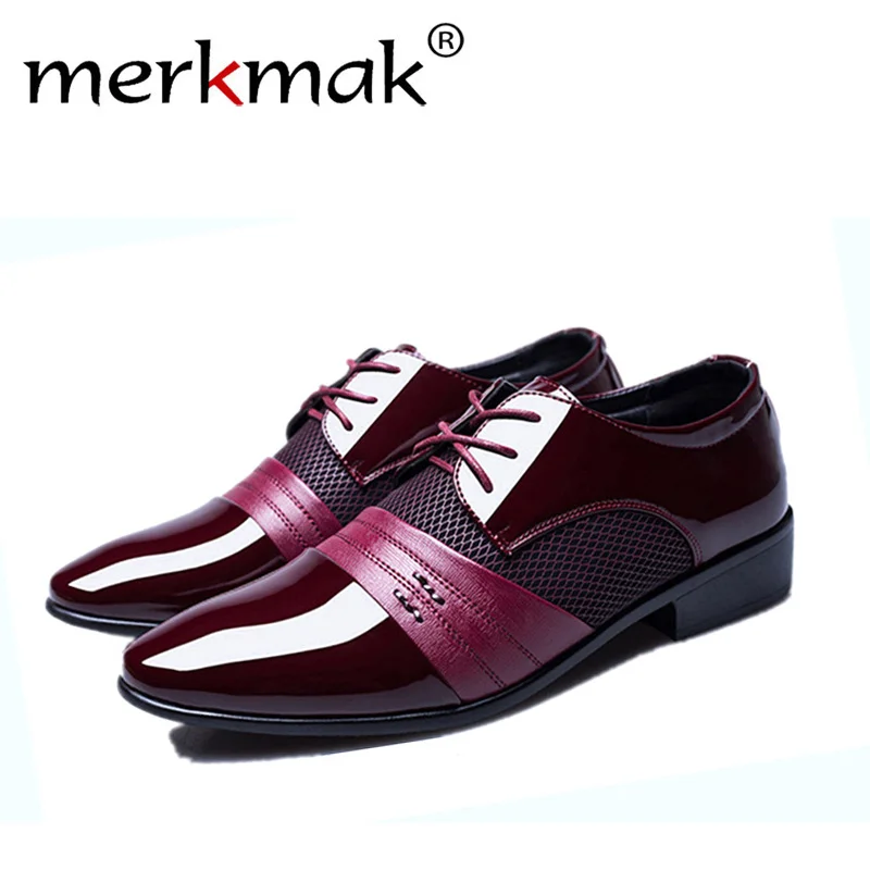 Merkmak/; Классические Мужские модельные туфли на плоской подошве; роскошные мужские деловые оксфорды; Повседневная обувь; Цвет черный, коричневый, красный; кожаные туфли в стиле Дерби