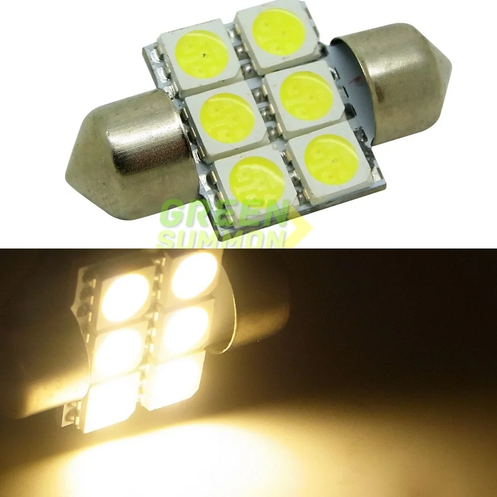 10 шт./лот 31 мм 6 5050 SMD светодиодный теплый белый и белый гирлянда Купол Карта перчатка коробка багажник замена лампочки