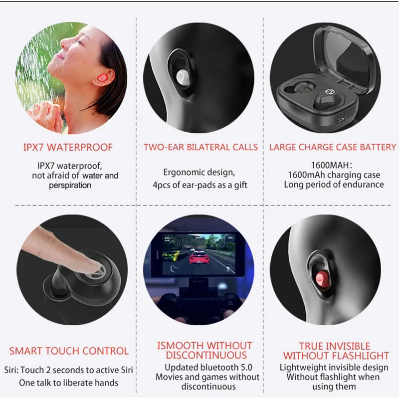 2019X10 Bluetooth 5,0 наушники сенсорные мини-TWS водонепроницаемые настоящие Беспроводные наушники с шумоподавлением и чехол для зарядки