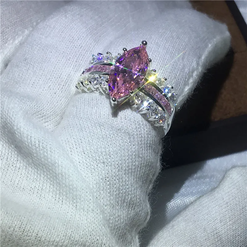 Модные ювелирные изделия маркиза 5ct розовый AAAAA Cz серебряный цвет обручальное