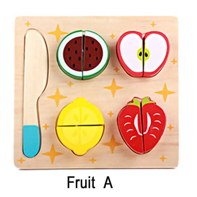 Fruit A Logwood кухня забавная резка фрукты овощи еда игровой набор для приготовления пищи для детей брендовые игрушки ABS деревянный Безопасный нож многоцветные подарки - Цвет: Fruit A