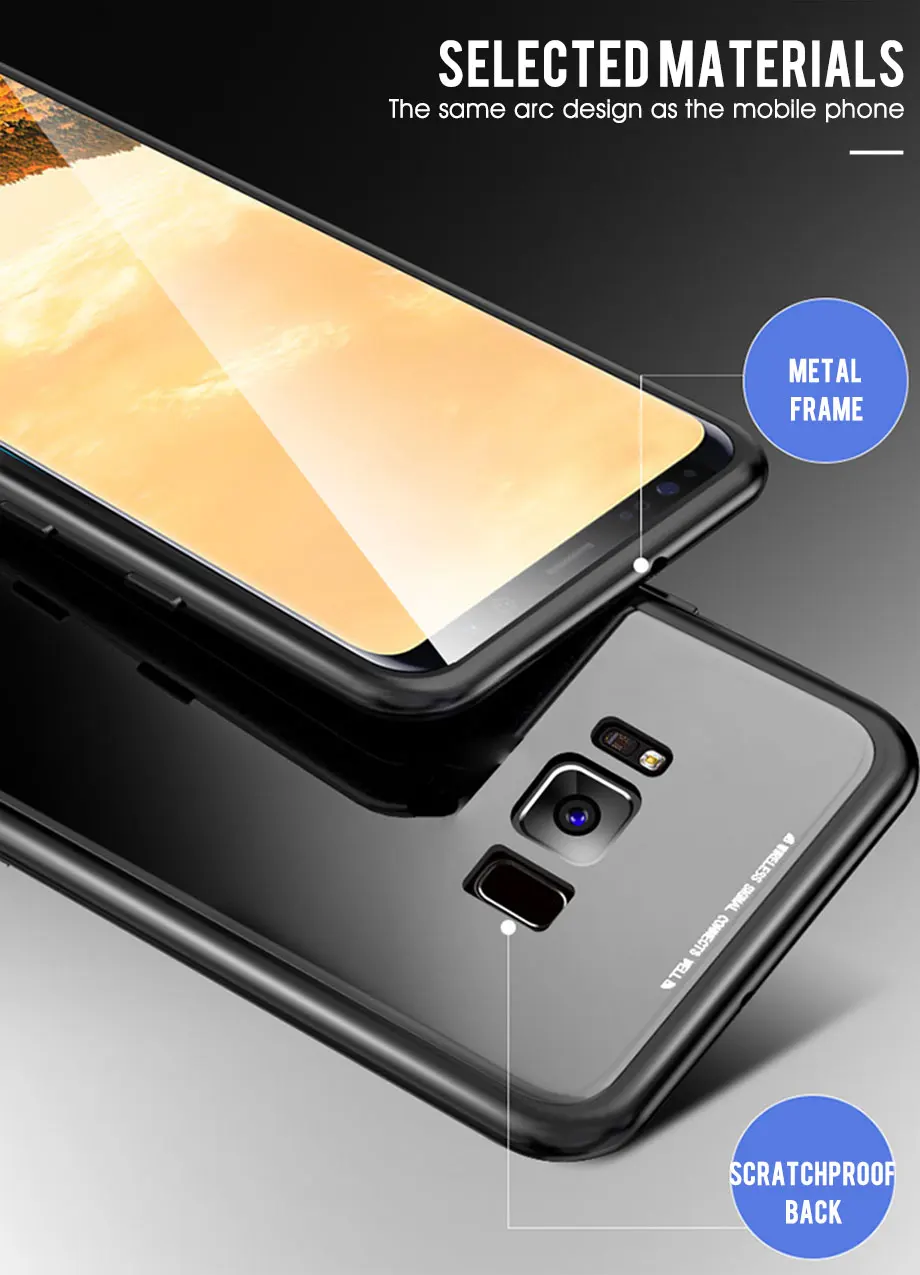 360 металлический магнитный чехол с полным покрытием для samsung Galaxy S9 S8 Plus S10 Plus S10 E Note 8 9 A50, чехол-накладка из закаленного стекла