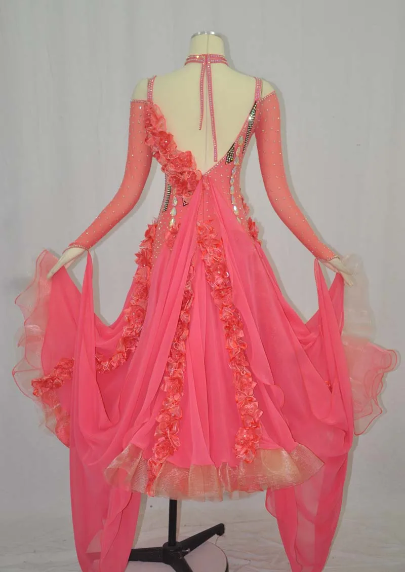 Ballroom Competition Dance Dresses Adult High Quality Long Sleeve Sexy Pink Dancing Dress Women Standard Skirt | Тематическая