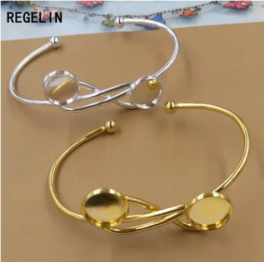 REGELIN 12 мм серебряный Кабошон Открытый браслет настройки двойной круглый пустой База лотки ободок для Камея DIY браслет 1 шт