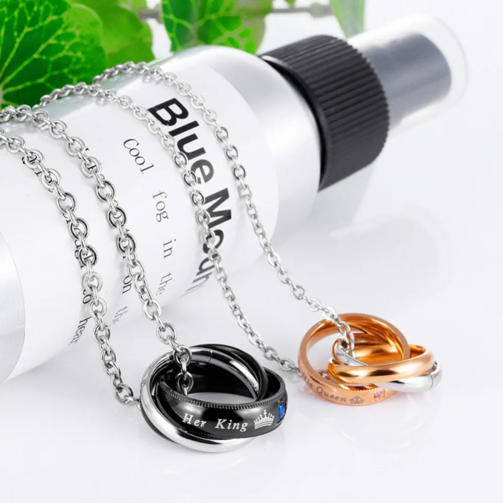 Мода Король queen Нержавеющая сталь любовь пара навечно Ожерелье любовники