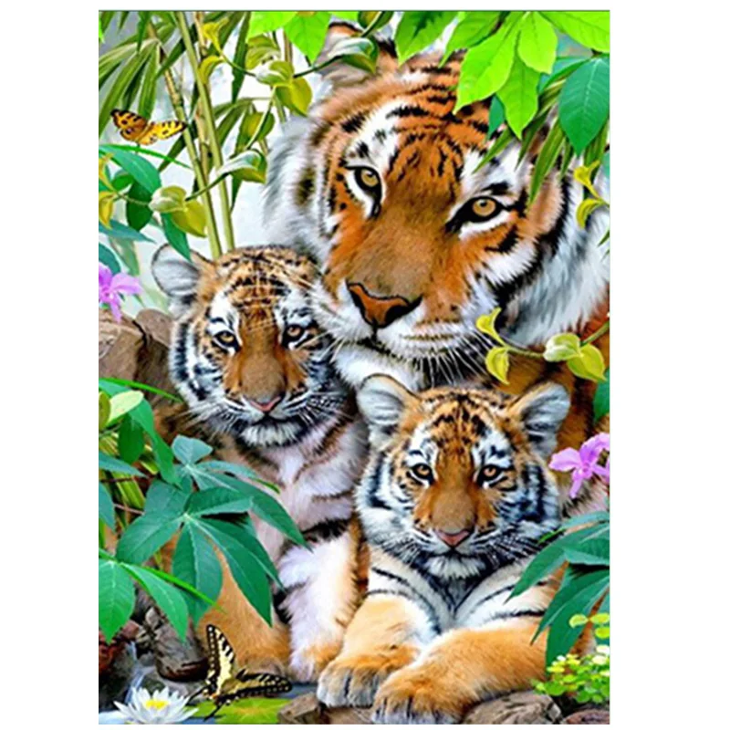 Diy Рукоделие Вышивка тигр семья сделай сам Алмаз Живопись животное вышивка