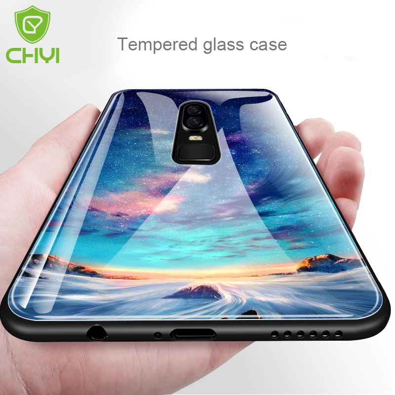 CHYI pattern case For oneplus 6 glass back cover Explosion-proof tempered full coverage shockproof one plus | Мобильные телефоны и