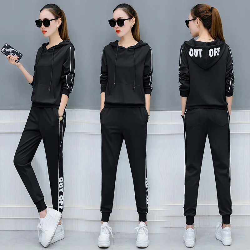 

students set new spring and autumn korean pullover fashion long-sleeved casual fleece two-piece women's wear hoodies pants